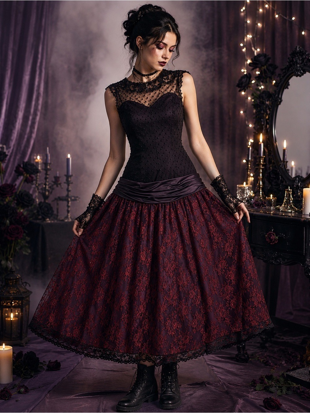 Gunne Sax Prom Vintage 80s dress Small Dramatic Lace Gothic Romantic Feminine